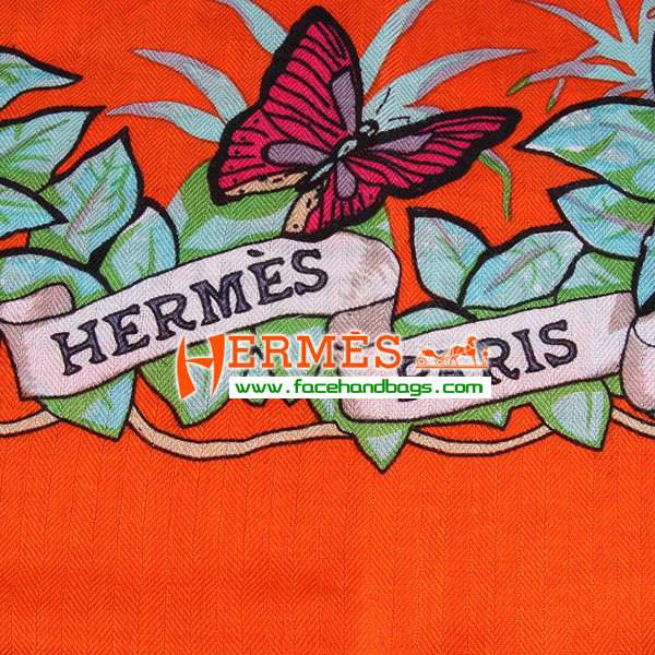 Hermes Cashmere Square Scarf Orange HECASS 140 x 140 - Click Image to Close